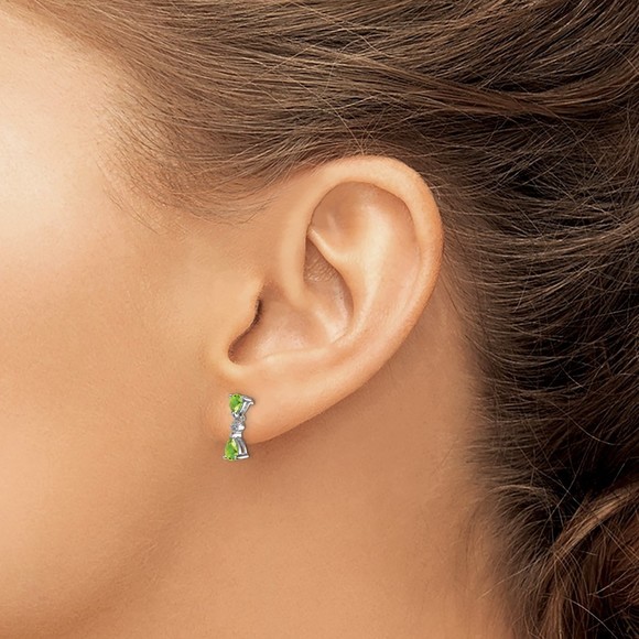 Sterling Silver Rhodium Plated Pear Peridot and Diamond Post Earrings - Picture 3 of 4